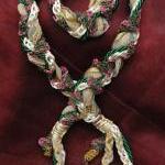 Handfasting Cord In Gold, Cream And Green Satin..