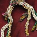 Handfasting Cord In Gold, Cream And Green Satin..