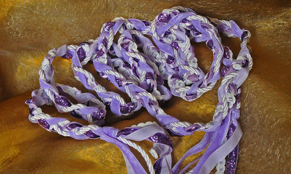 Handfasting Cord In Lilac And White, With Darker Lavender And Purple Glitter Ribbon Highlights