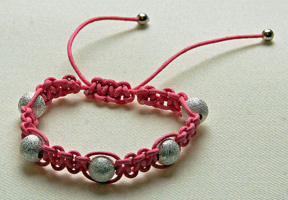 Pink Shambala Bracelet With Silver Stardust Beads, Suitable For Children, Ideal For Flower Girls And Bridesmaids
