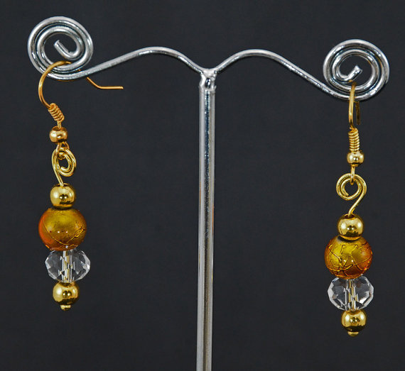 Gold Earrings With Crystal Detail And Looped Top, To Match Handfasting Cord